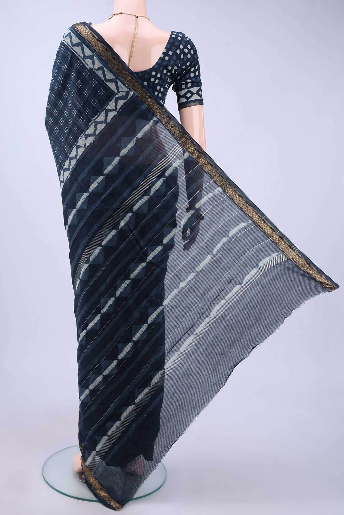 Indigo Maheshwari Silk Cotton Saree