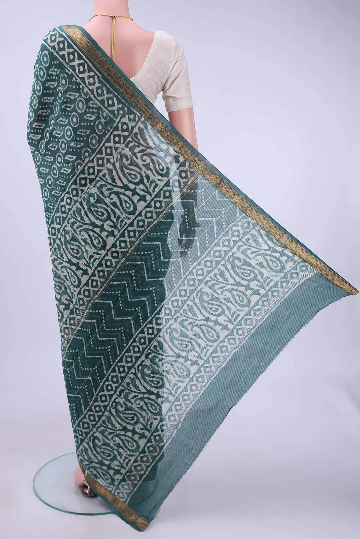 Light Green Maheshwari Silk Cotton Saree