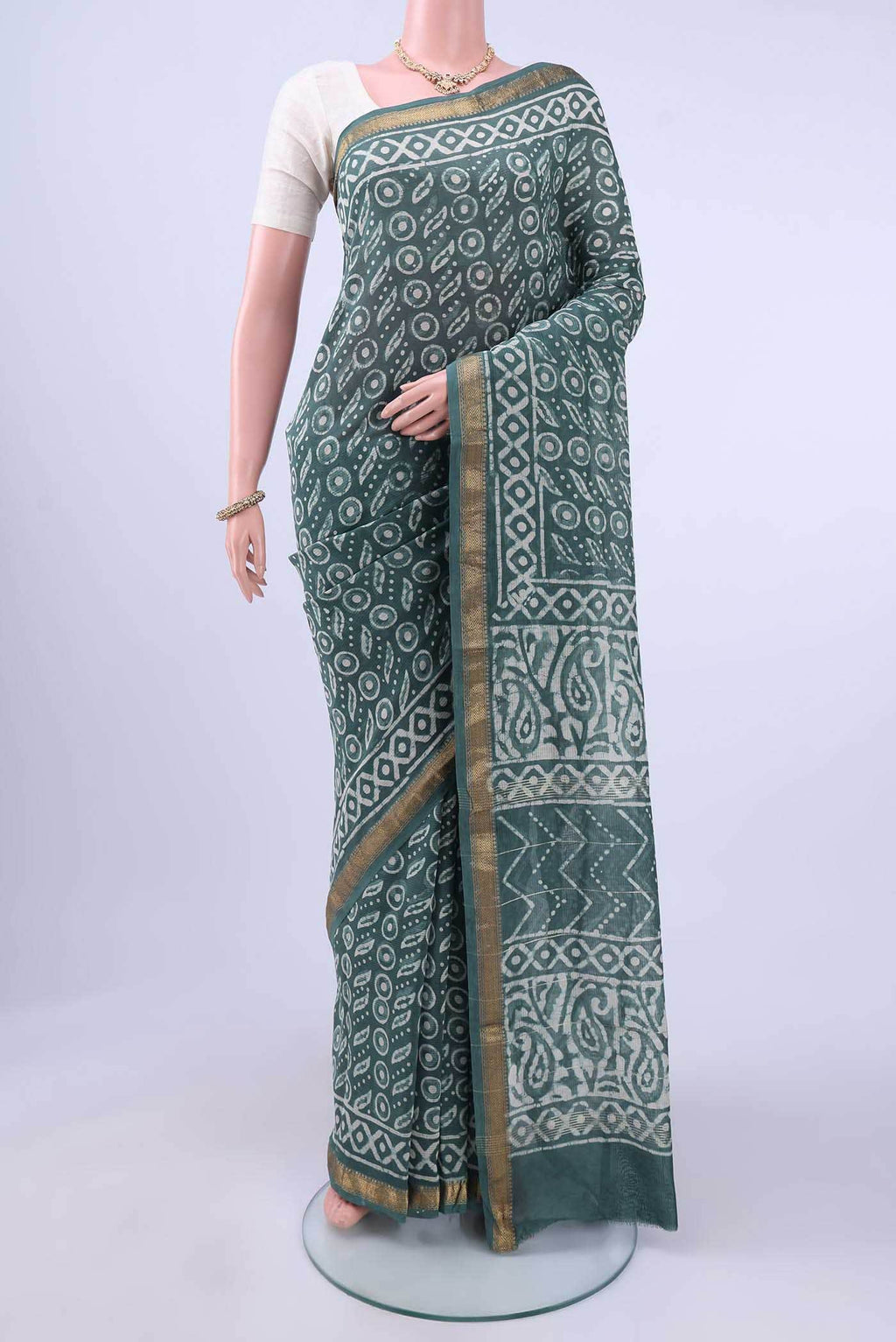 Light Green Maheshwari Silk Cotton Saree