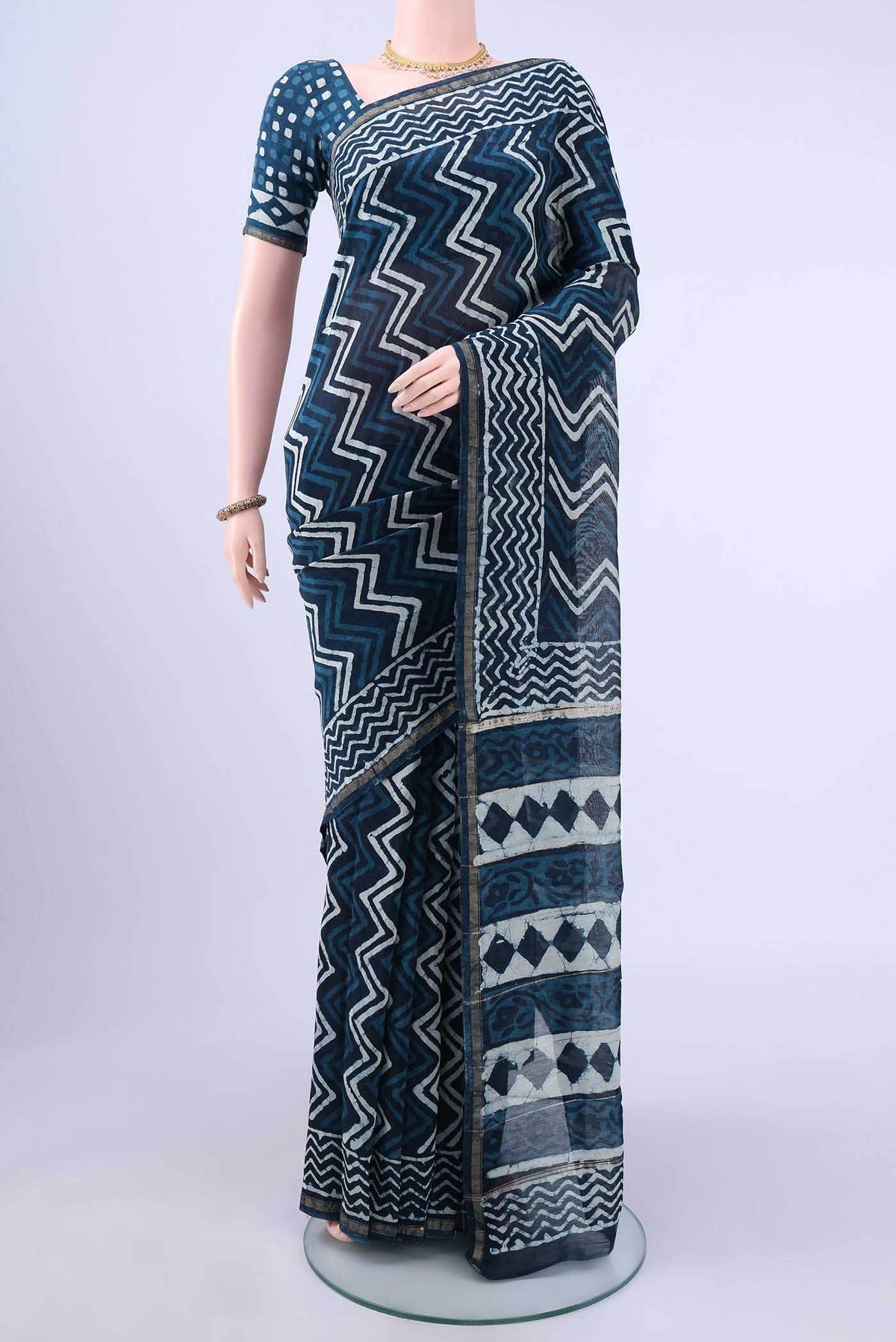 Indigo Chanderi Silk Cotton Saree