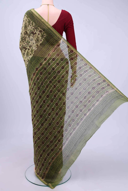 Beige Chanderi Silk Cotton Saree