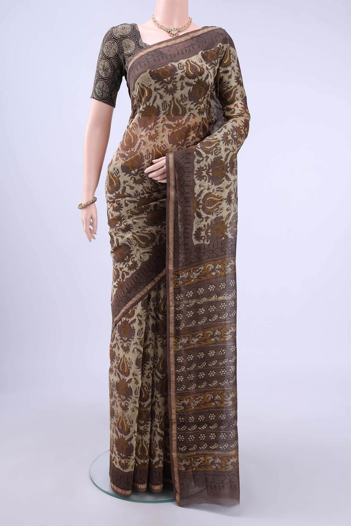 Beige Chanderi Silk Cotton Saree