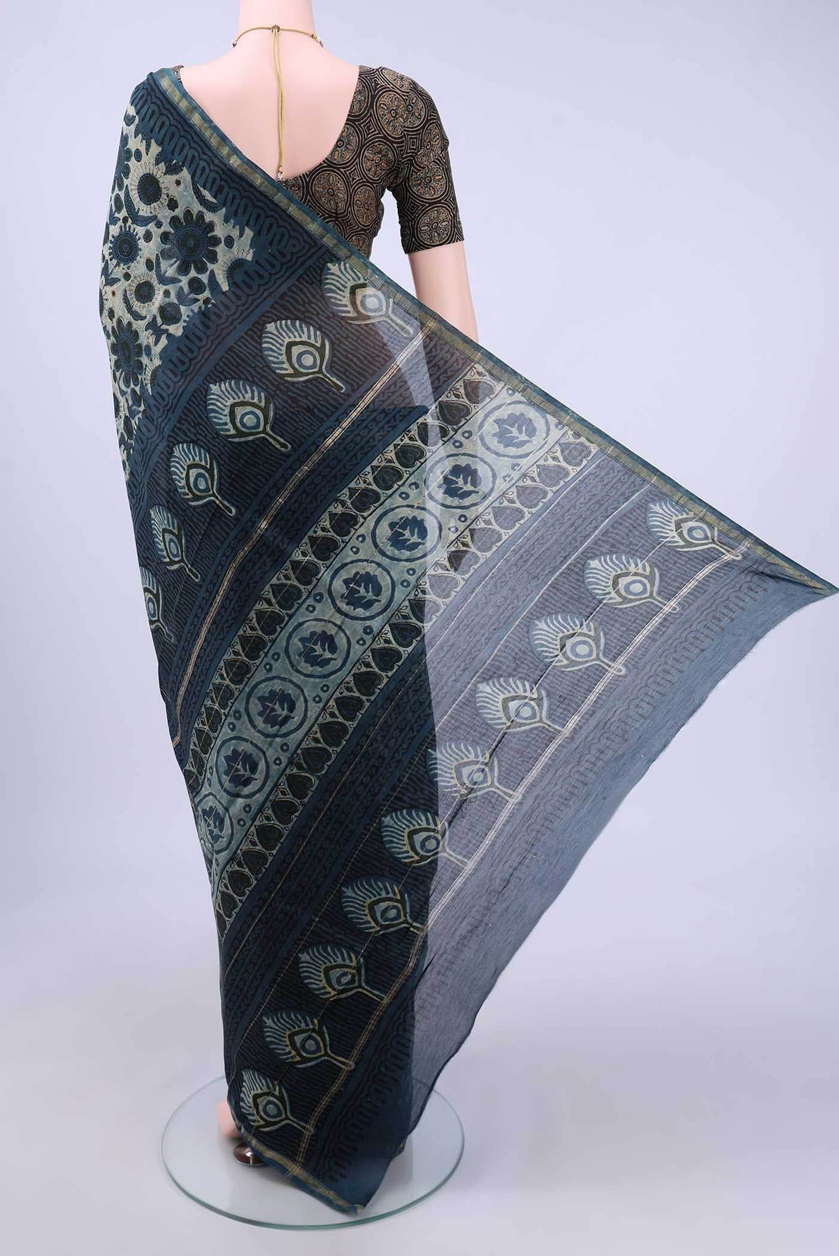 Indigo Chanderi Silk Cotton Saree