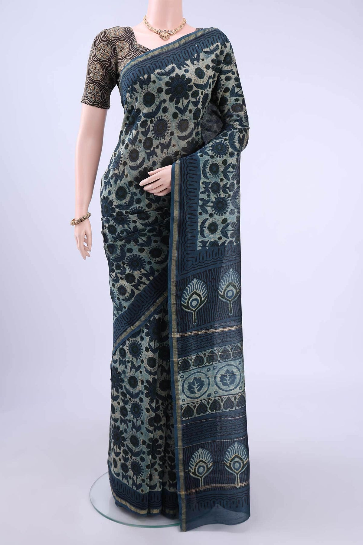Indigo Chanderi Silk Cotton Saree