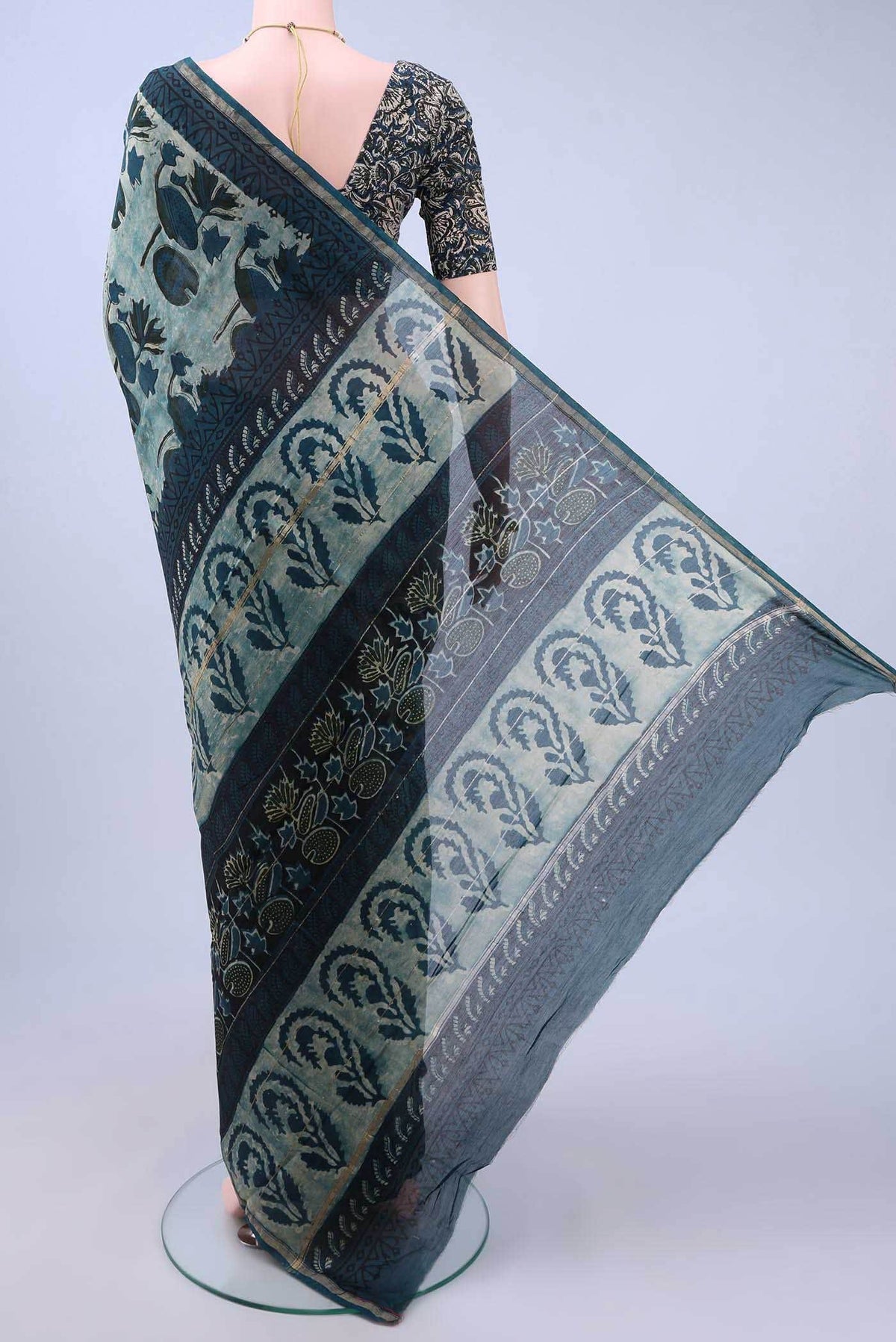 Indigo Chanderi Silk Cotton Saree
