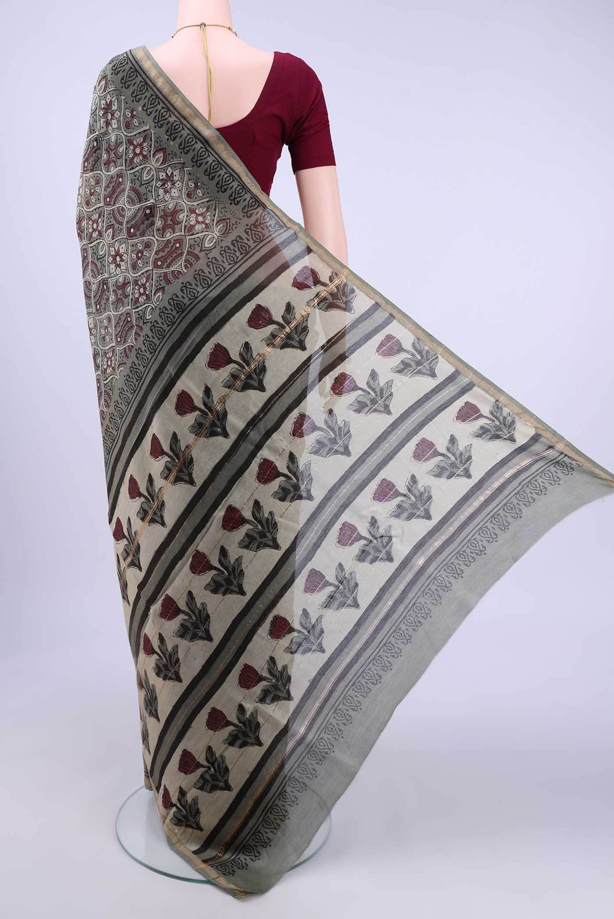 Davys Grey Chanderi Silk Cotton Saree