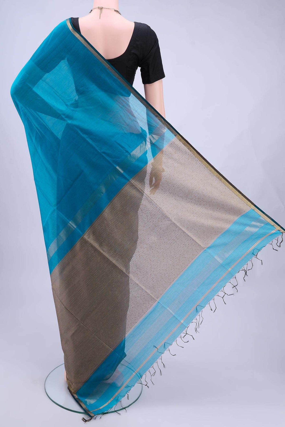 Blue Maheshwari Silk Saree