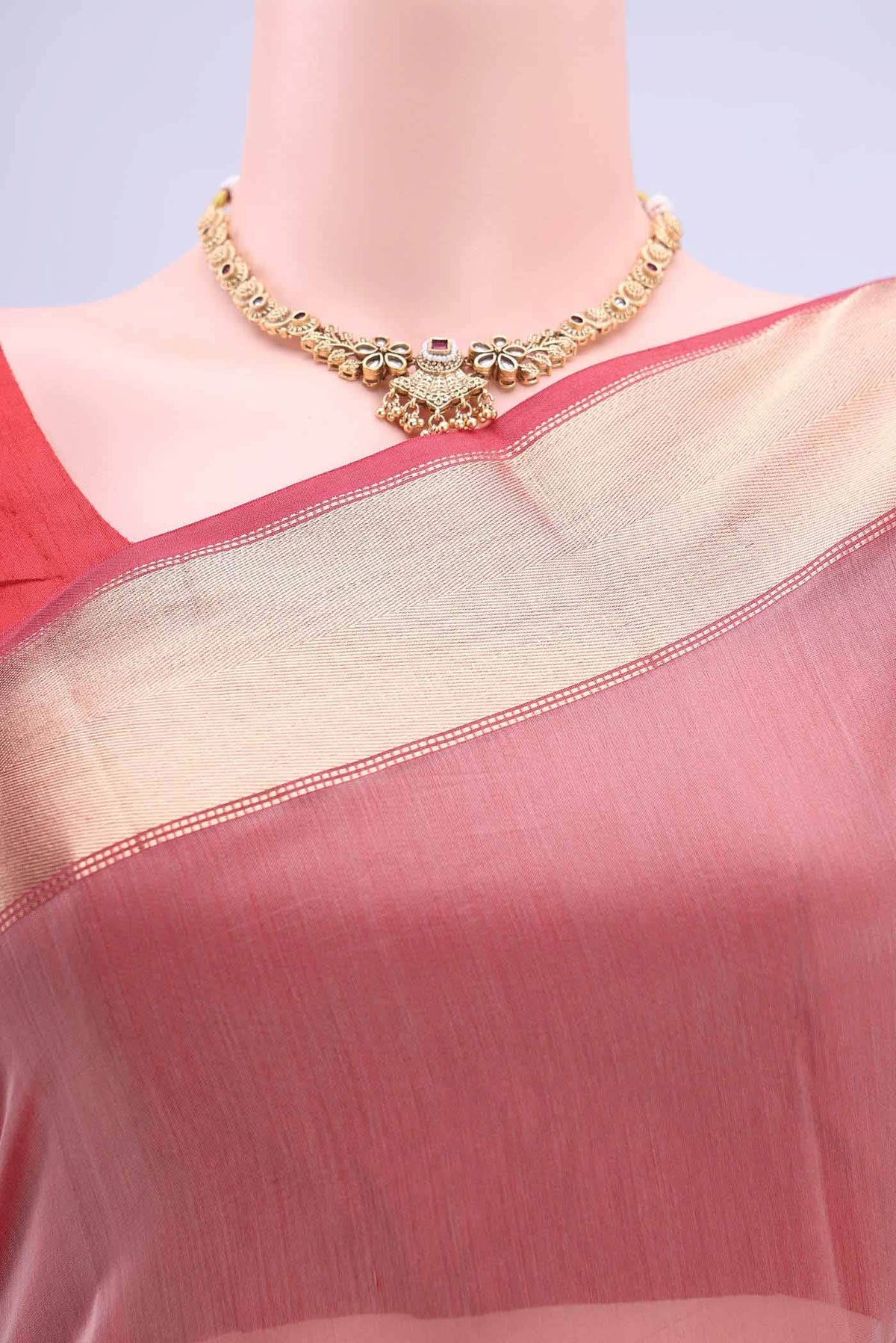 Peach Maheshwari Silk Cotton Saree