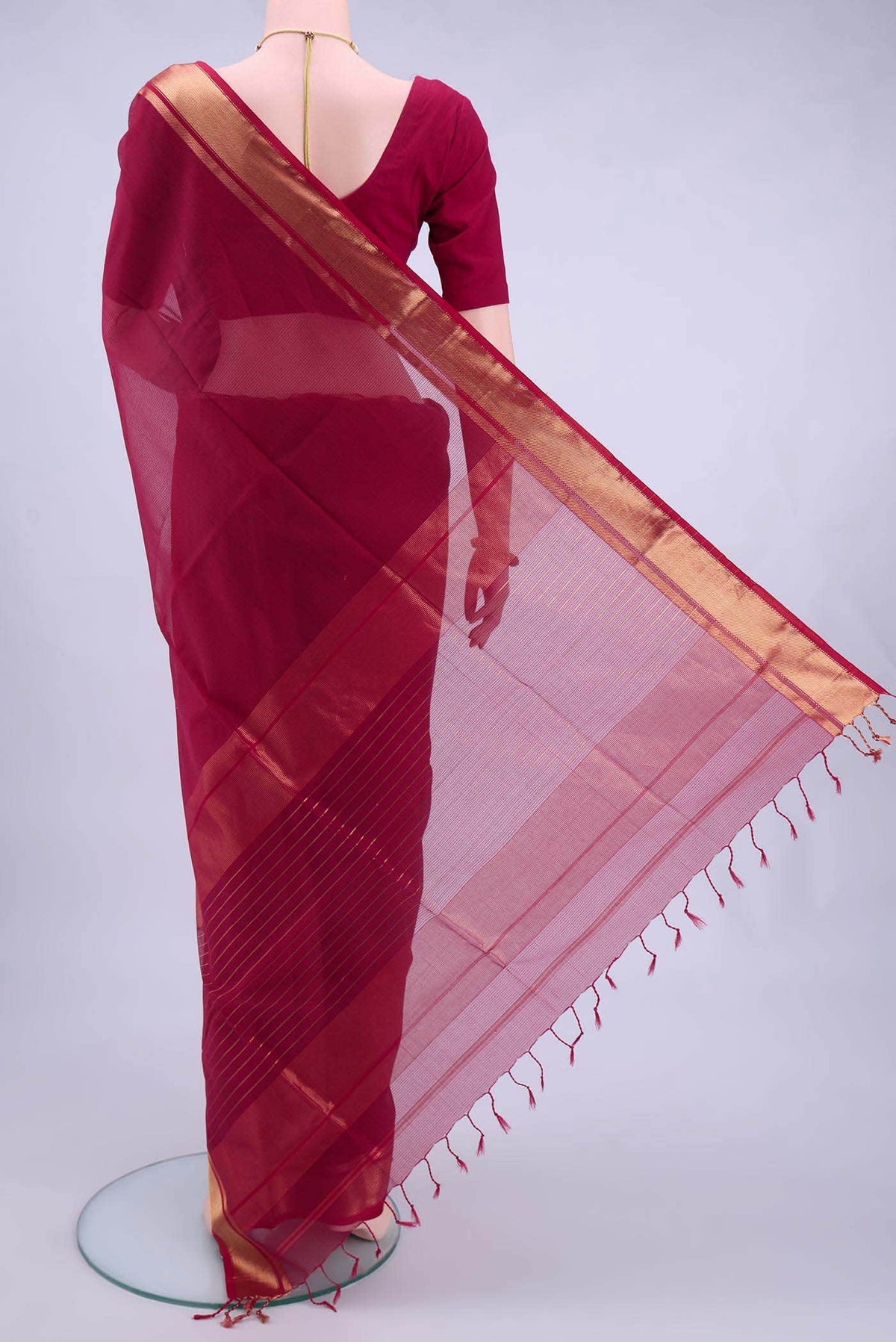 Maroon Maheshwari Silk Cotton Saree