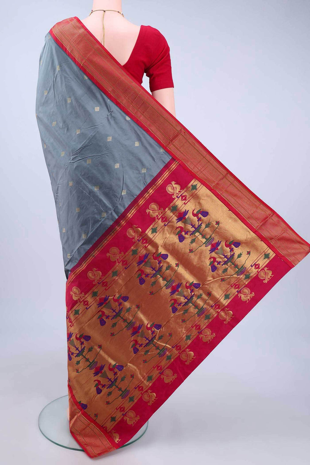 Blue Grey Blended Bangalore Silk - kadyal Saree