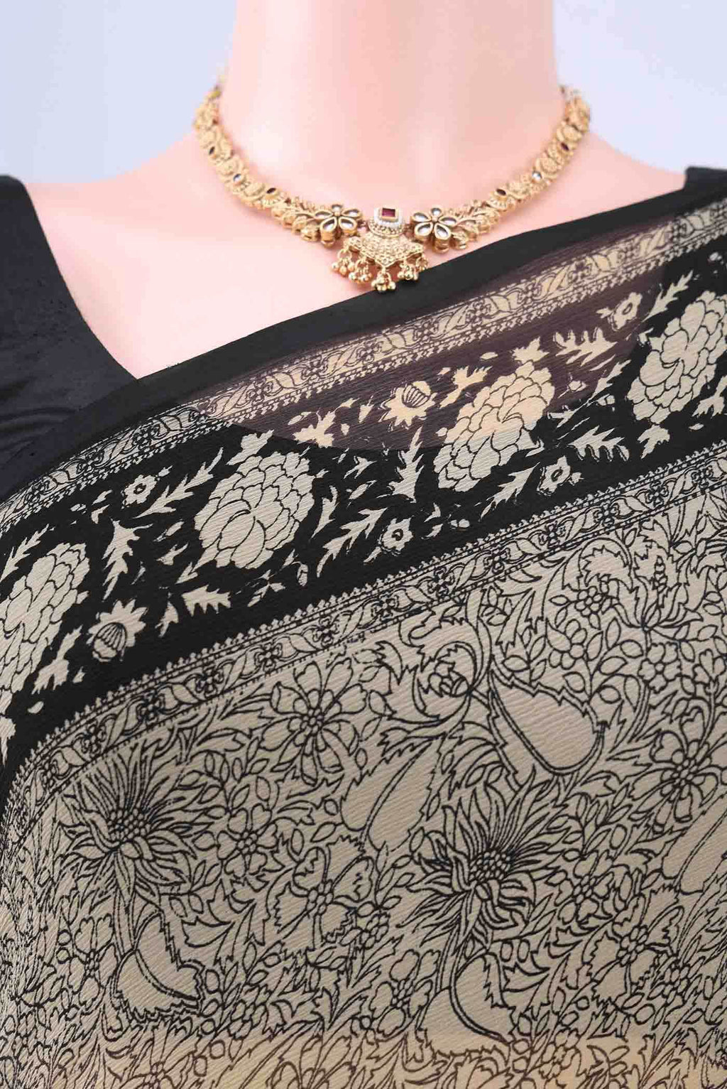Beige Mysore Chiffon Saree