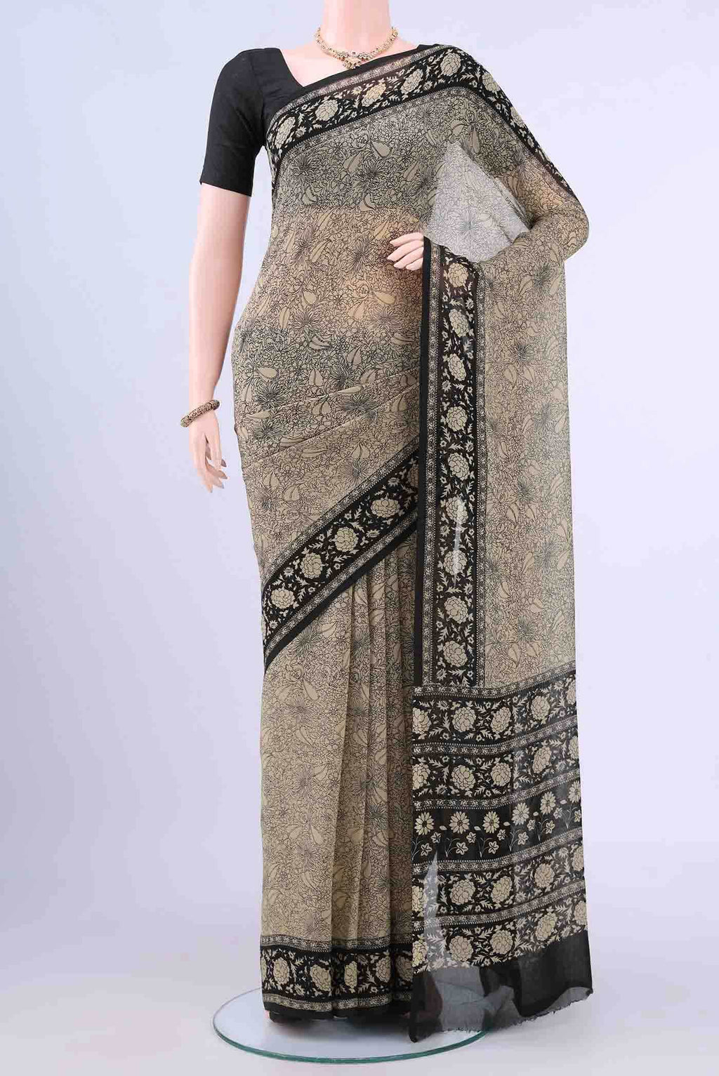 Beige Mysore Chiffon Saree