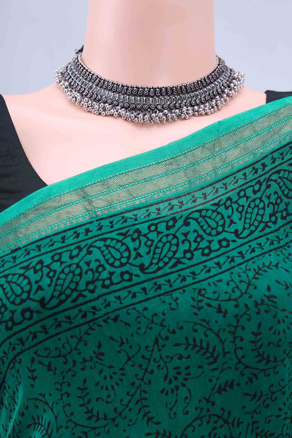 Peacock Blue Maheshwari Silk Saree