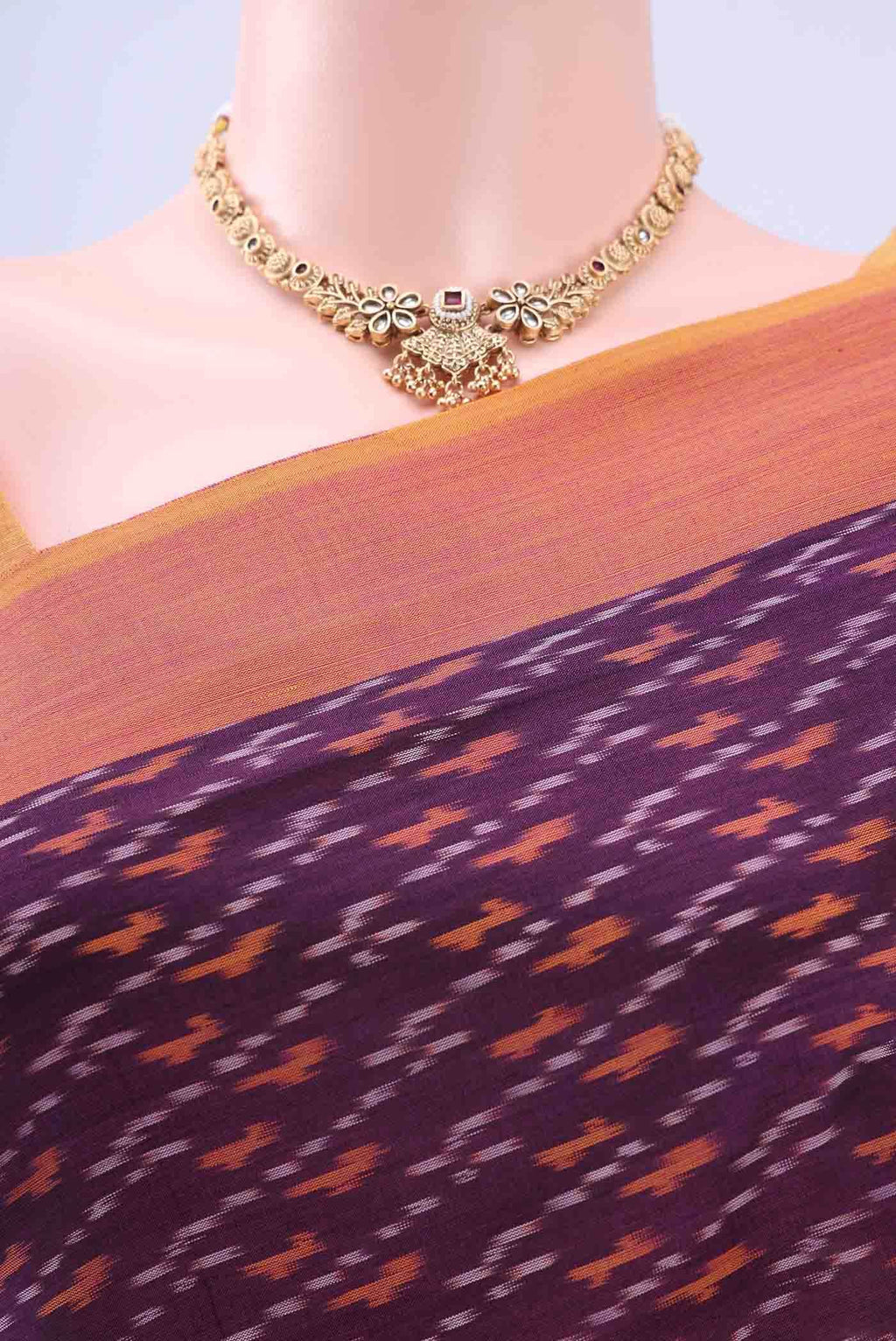 Burgundy Pochampally Cotton Saree