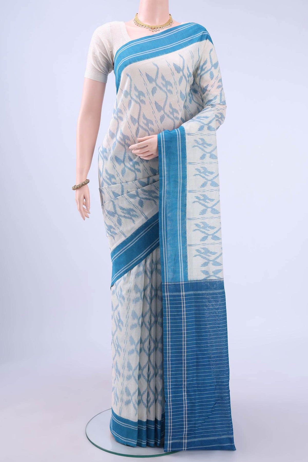 Off White Pochampally Cotton Saree