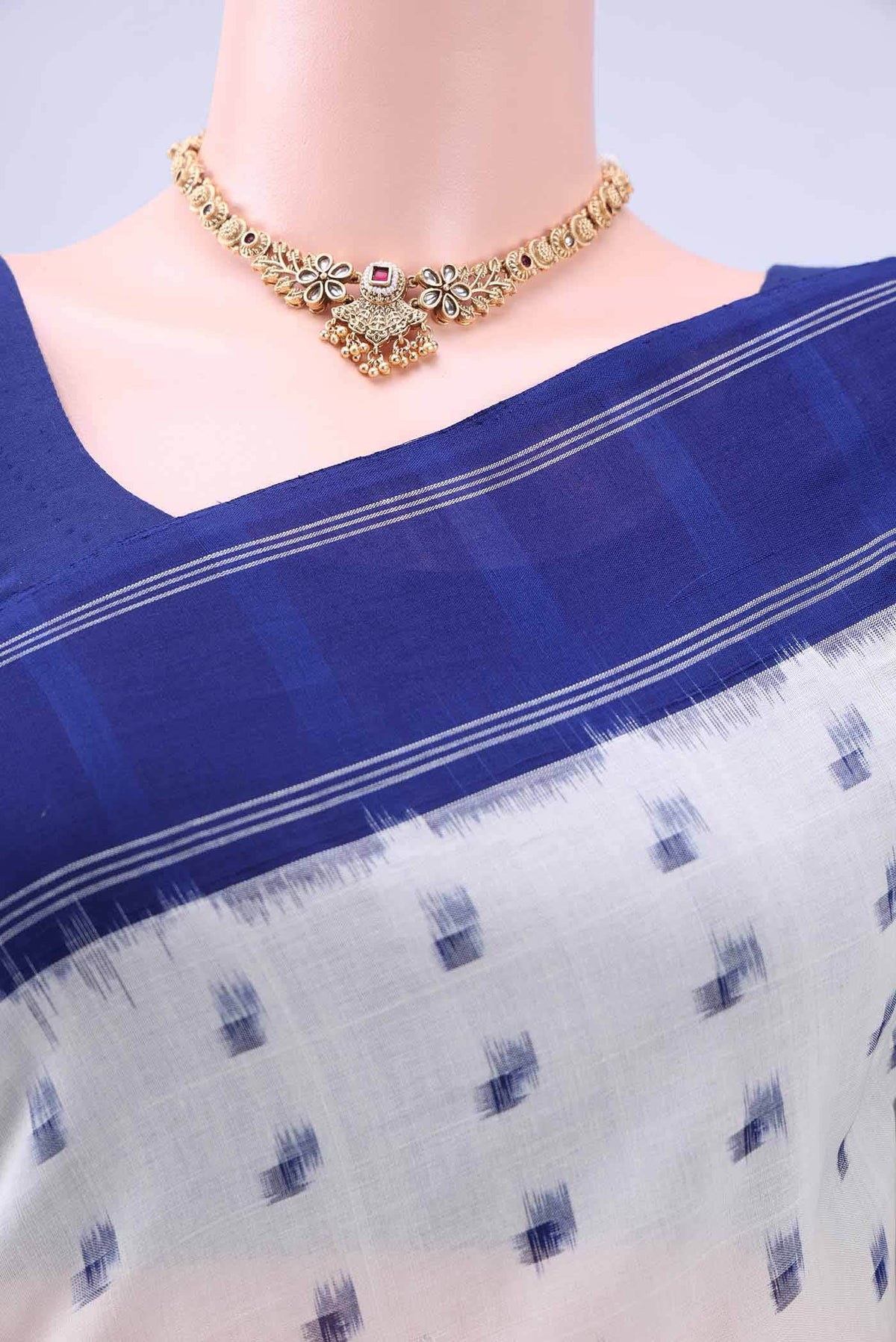 Off White Pochampally Cotton Saree