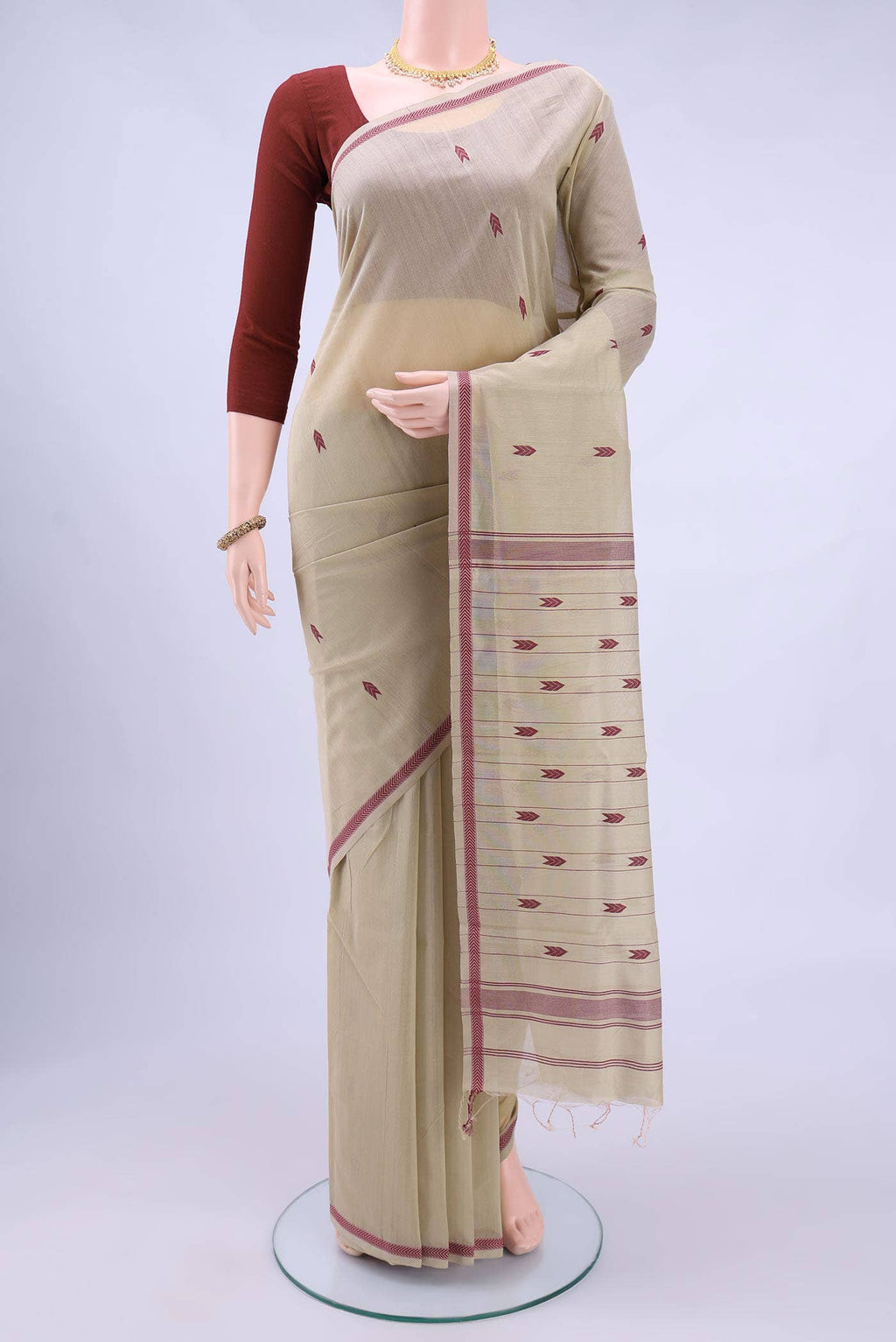 Beige Chanderi Silk Cotton Saree