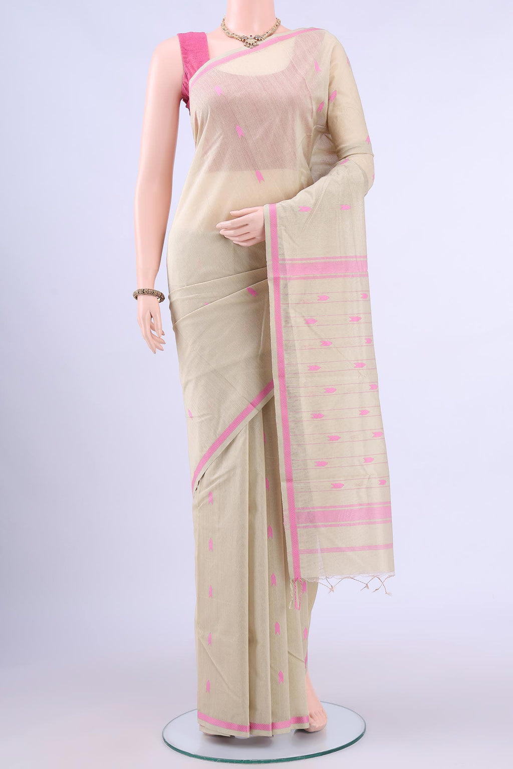 Beige Chanderi Silk Saree