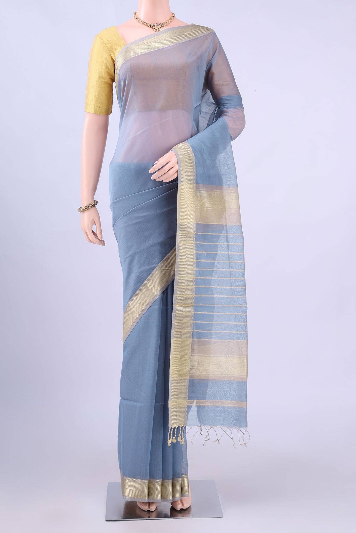 Light Blue Maheshwari Silk Cotton Saree