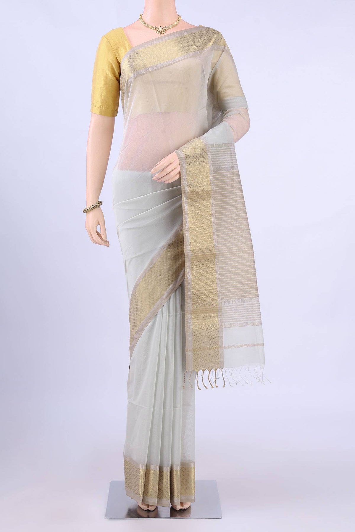 Grey Maheshwari Silk Cotton Saree