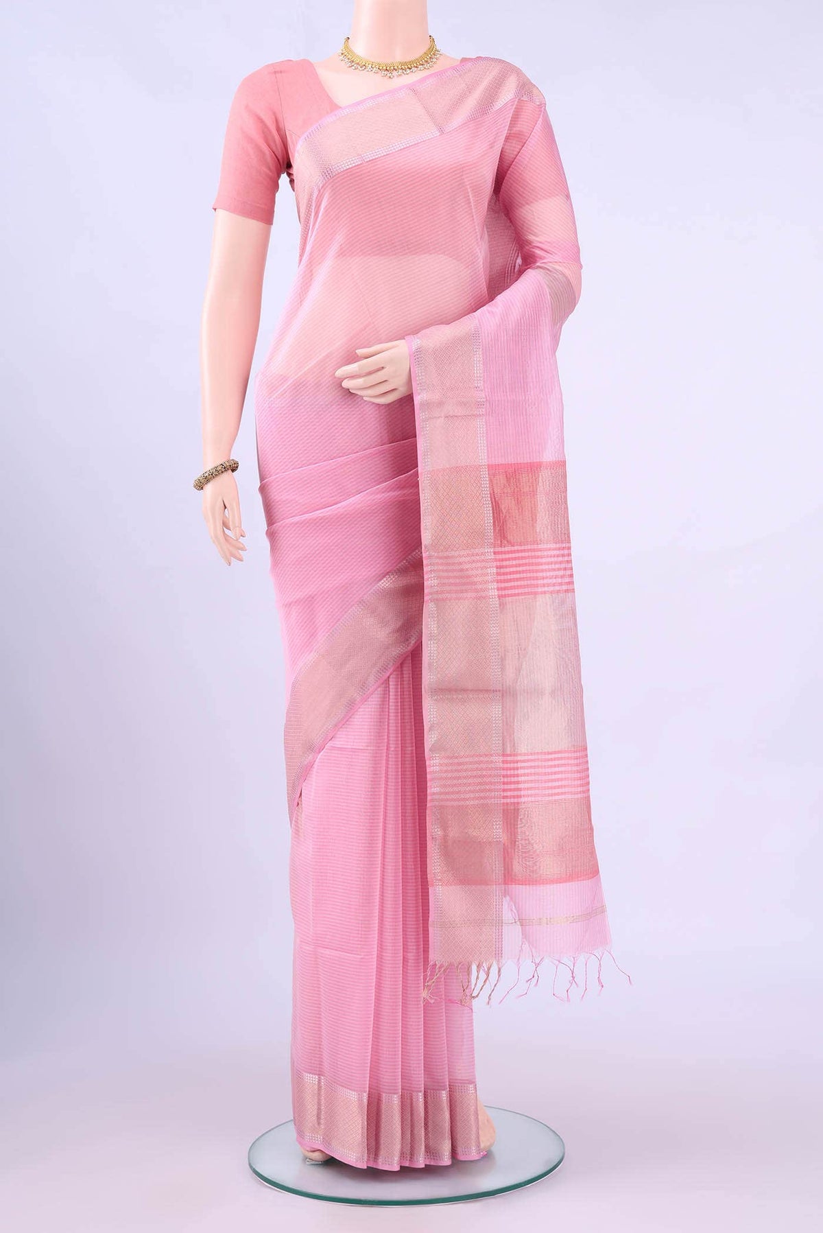 Rose pink Maheshwari Silk Cotton Saree