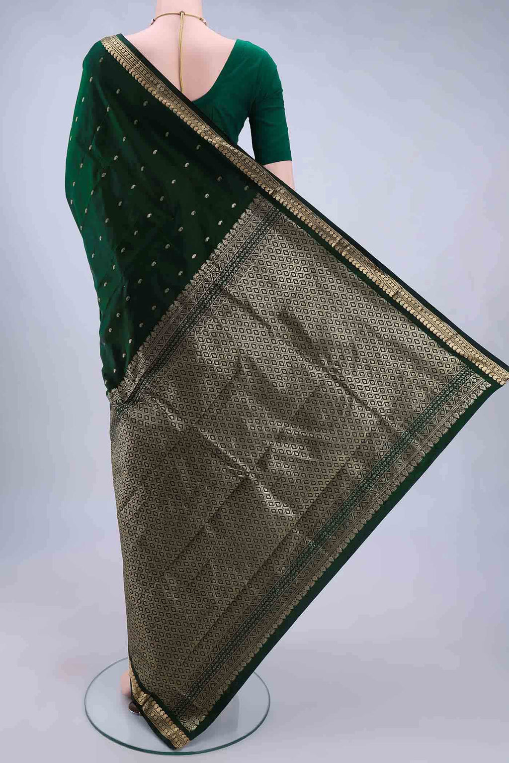 Bottle Green Blended Bangalore Silk Saree