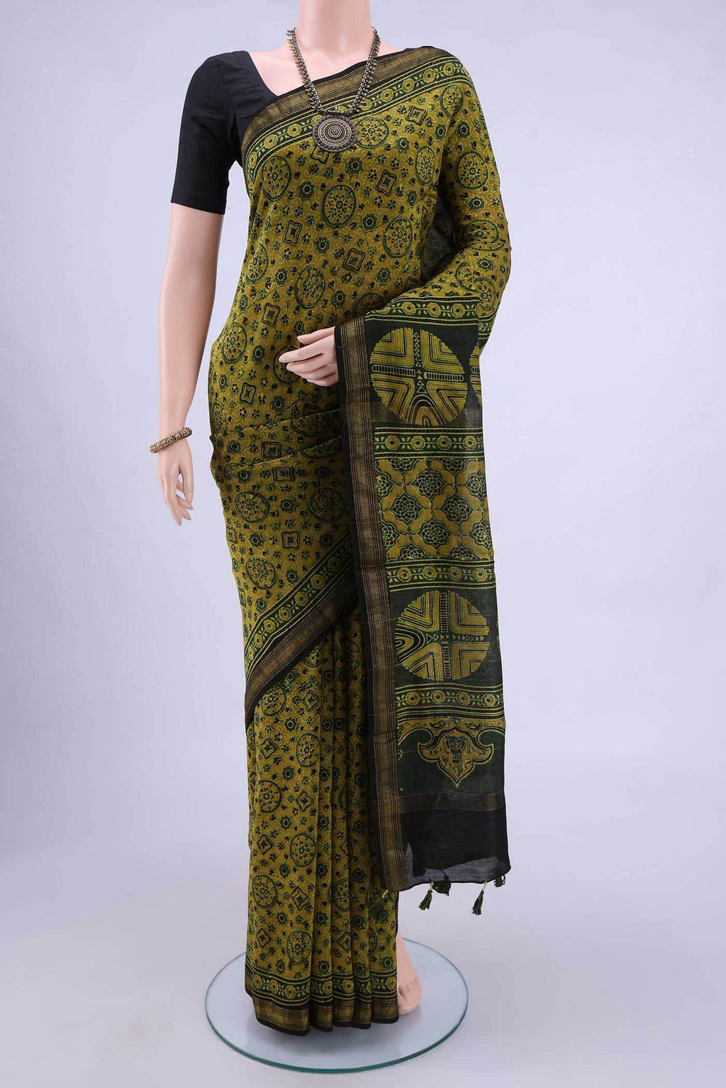 Green Chanderi Silk Cotton Saree