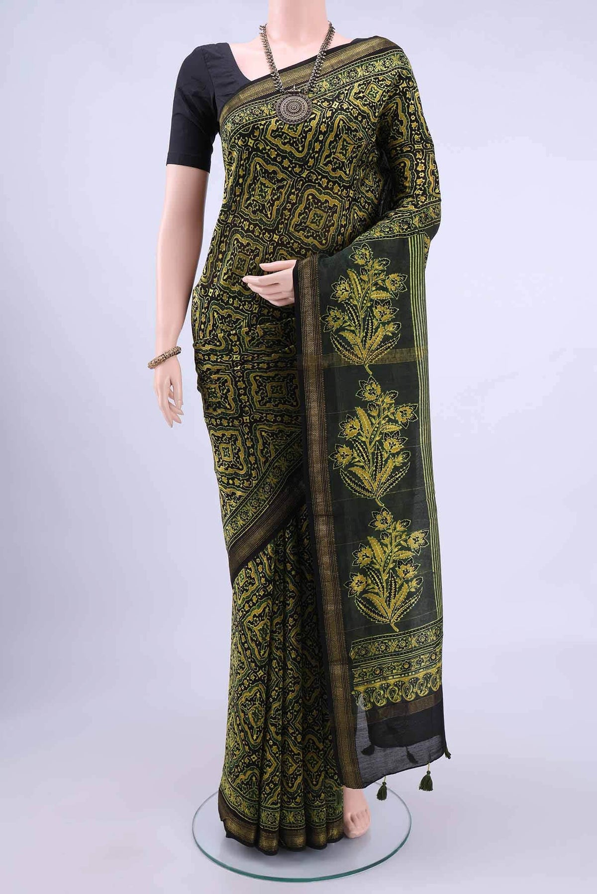 Green Chanderi Silk Cotton Saree