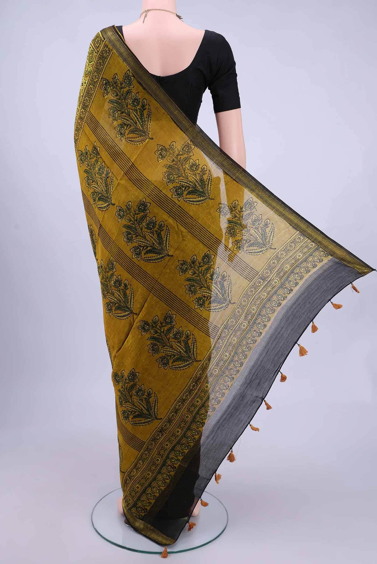 Mustard Chanderi Silk Cotton Saree