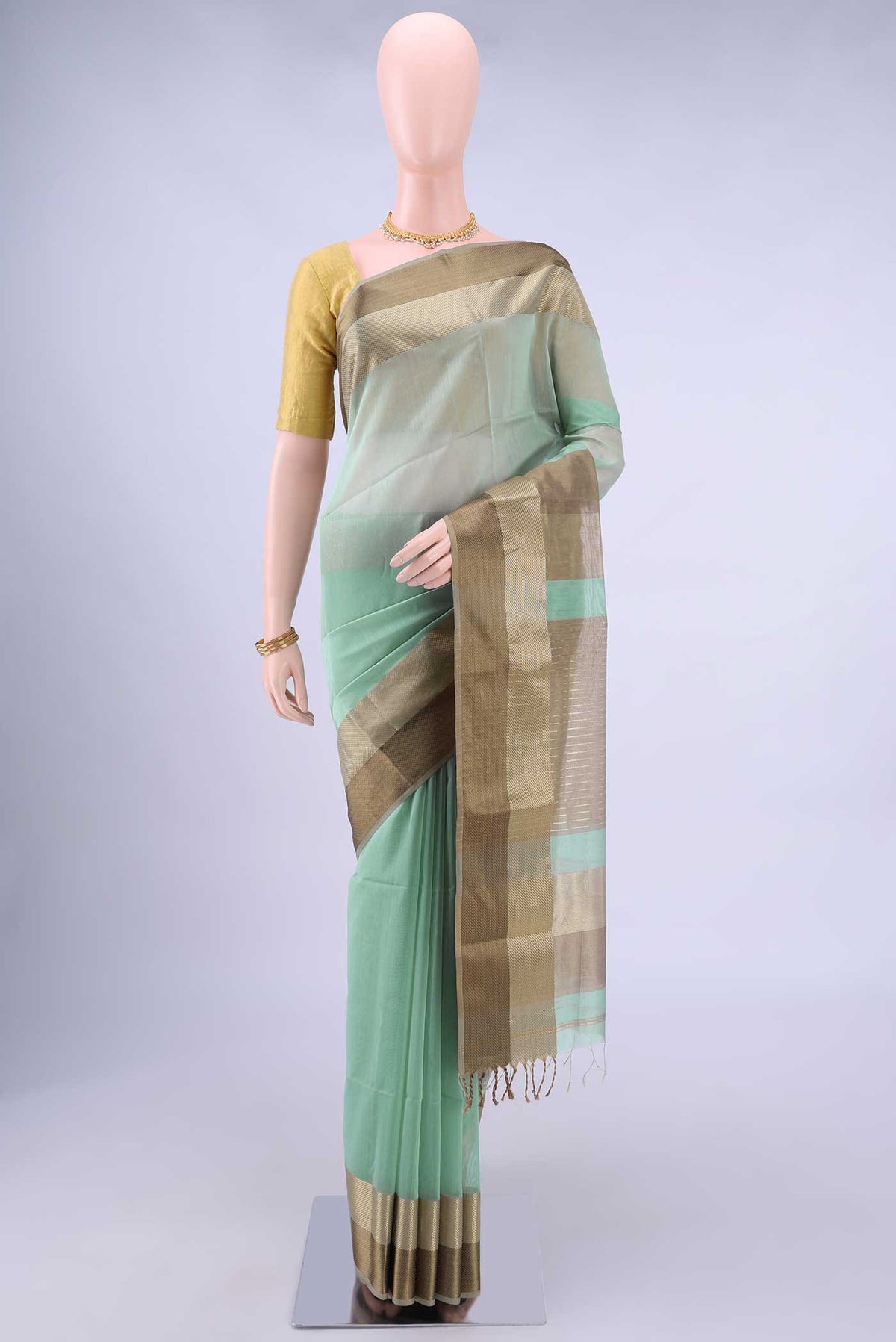 Pista Green Maheshwari Silk Saree