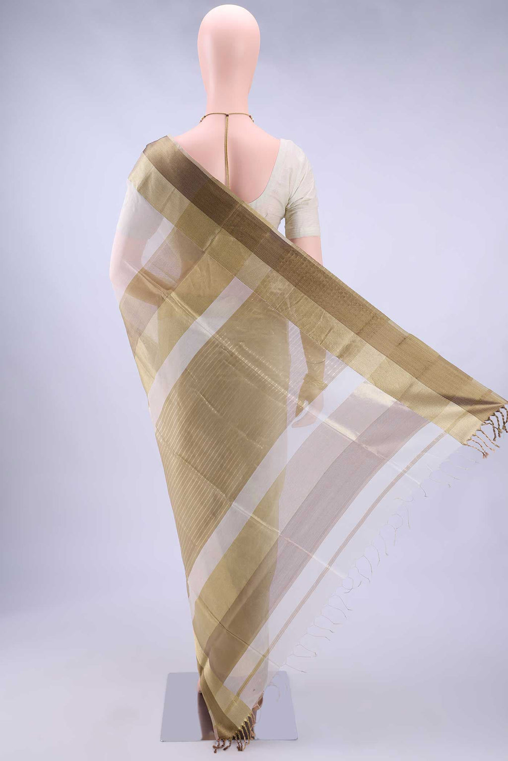 Off White Blended Maheshwari Silk Cotton Saree