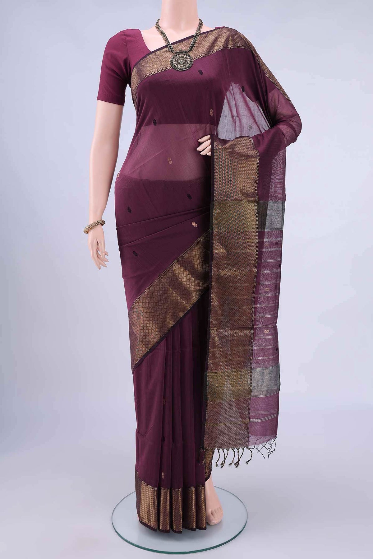 Burgundy Maheshwari Silk Saree