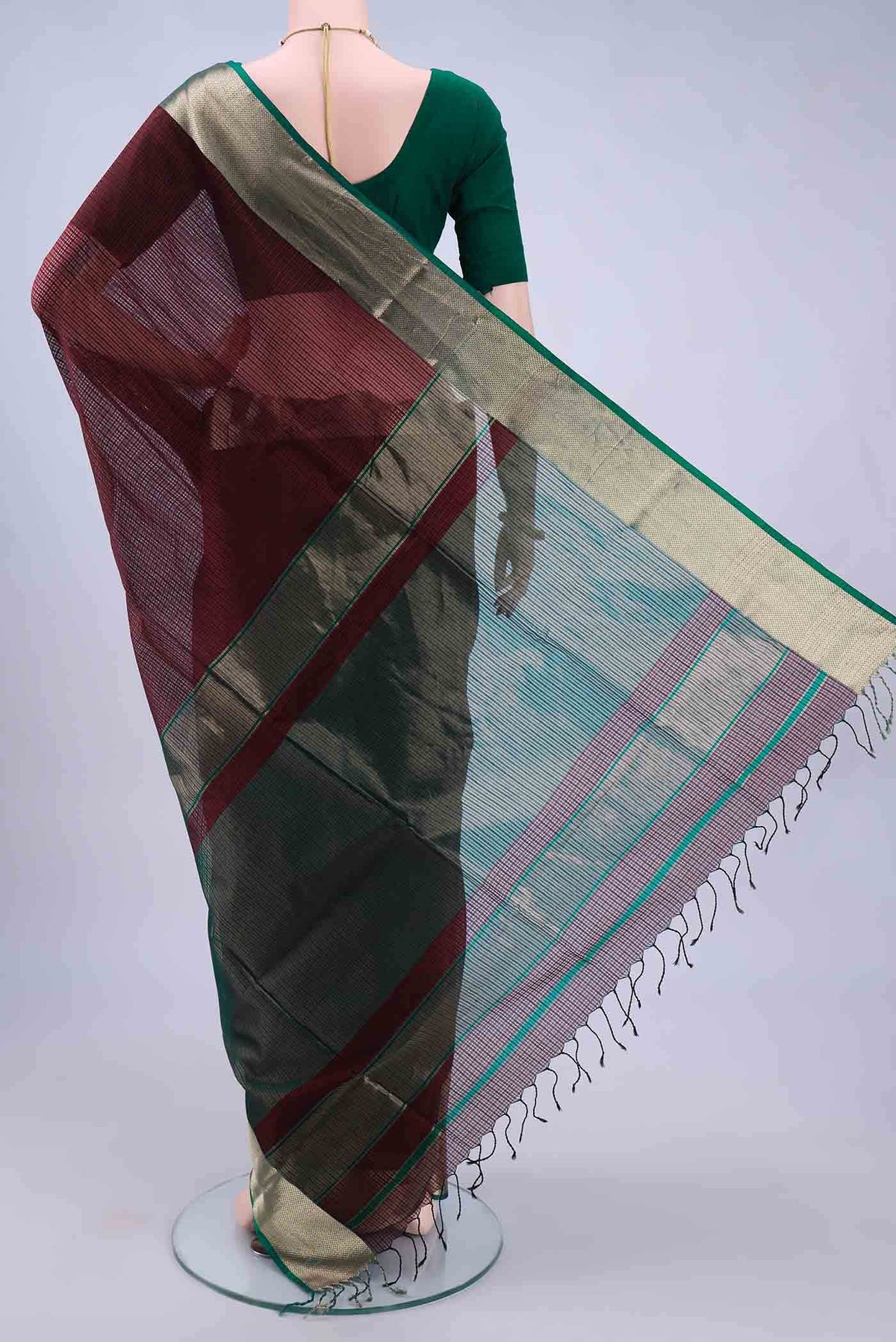 Maroon Maheshwari Silk Cotton Saree