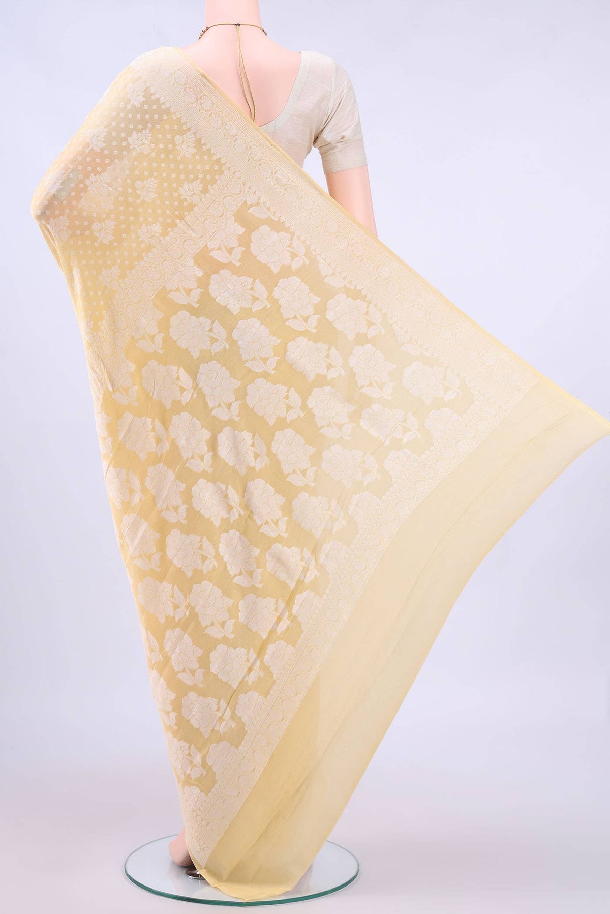 Lemon Yellow Banarasi Georgette Saree