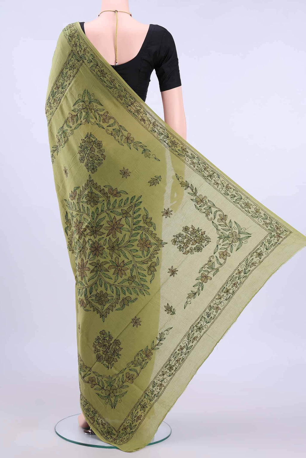 Light Green Kantha Silk Saree