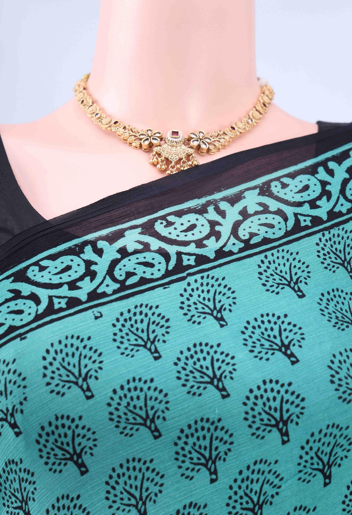 Blue Mysore Crepe Saree