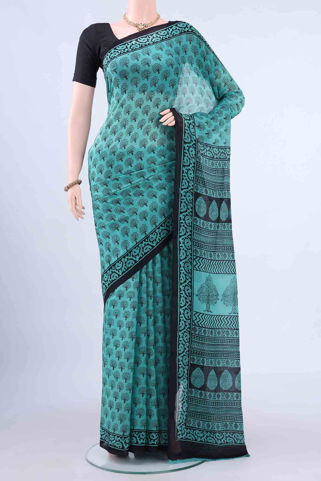 Blue Mysore Crepe Saree