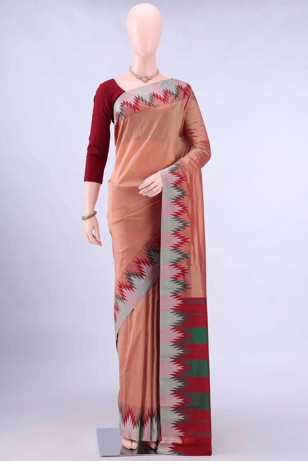 Peach Dual Tone Blended Bangalore Silk Saree