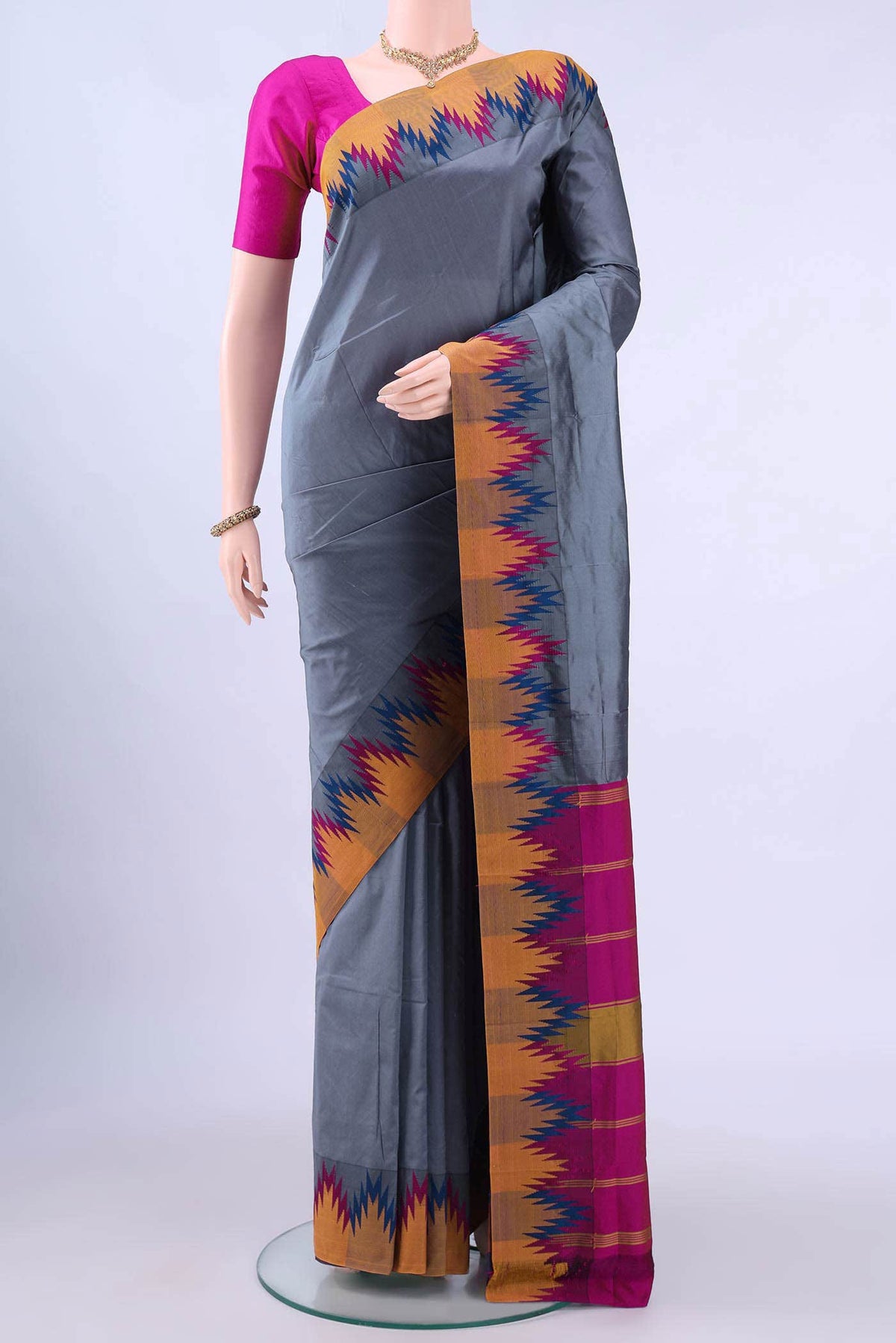 Blue Grey Dual Tone Blended Bangalore Silk Saree