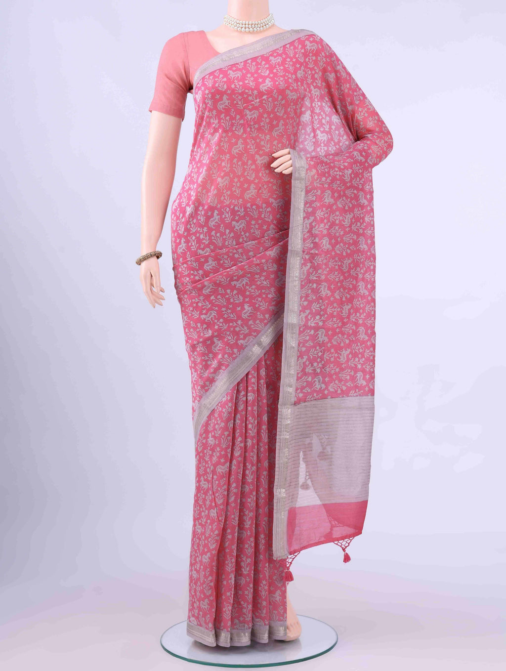 Pink Bengal Cotton - Tangail Saree