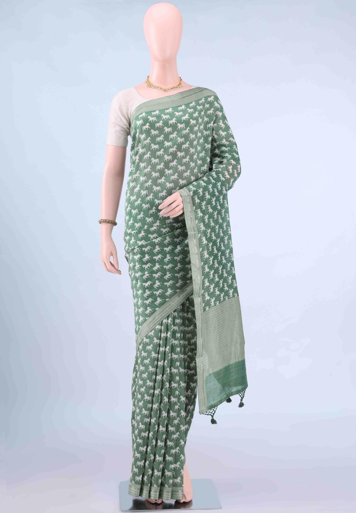 Olive Green Bengal Cotton - Tangail Saree