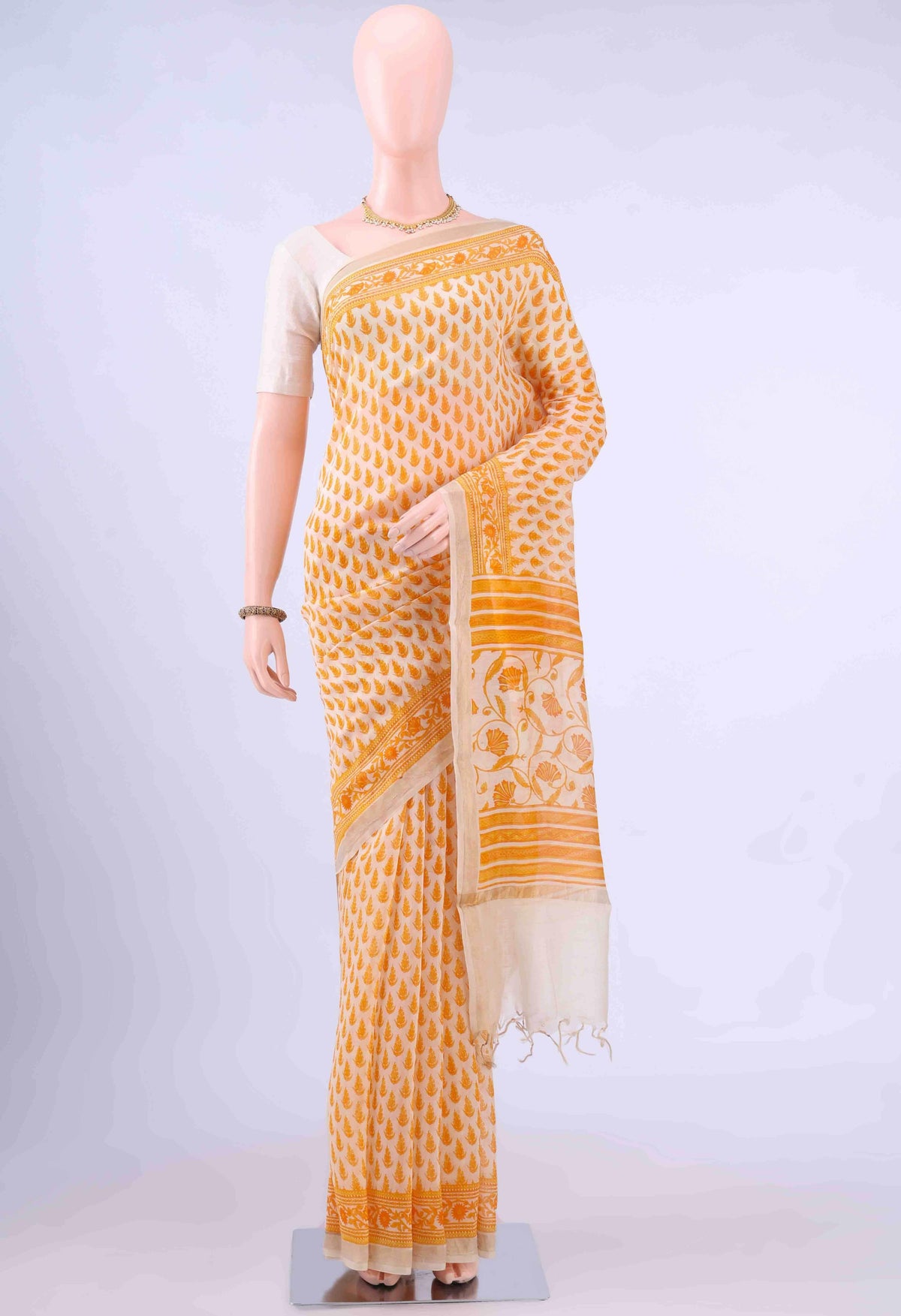 Off White Chanderi Silk Cotton Saree