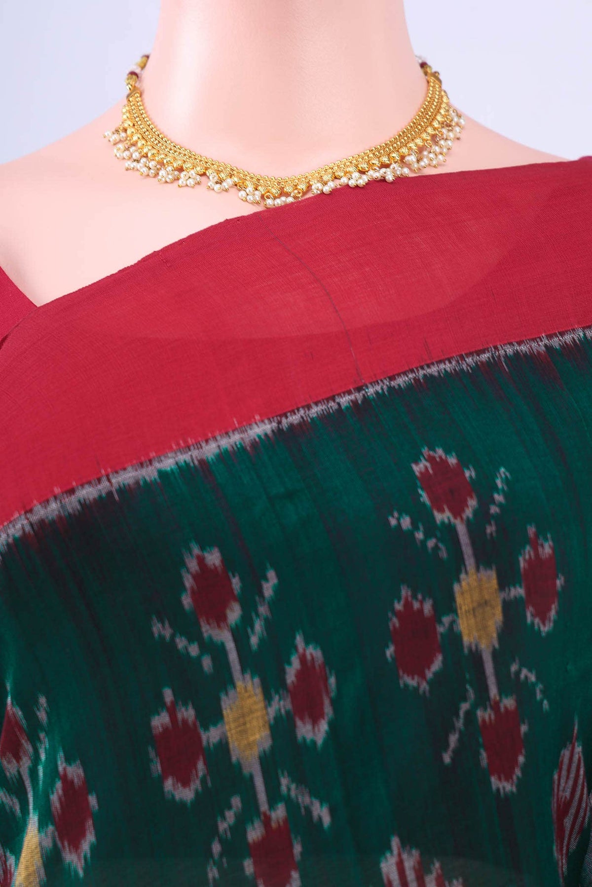 Bottle Green Pochampally Cotton Saree