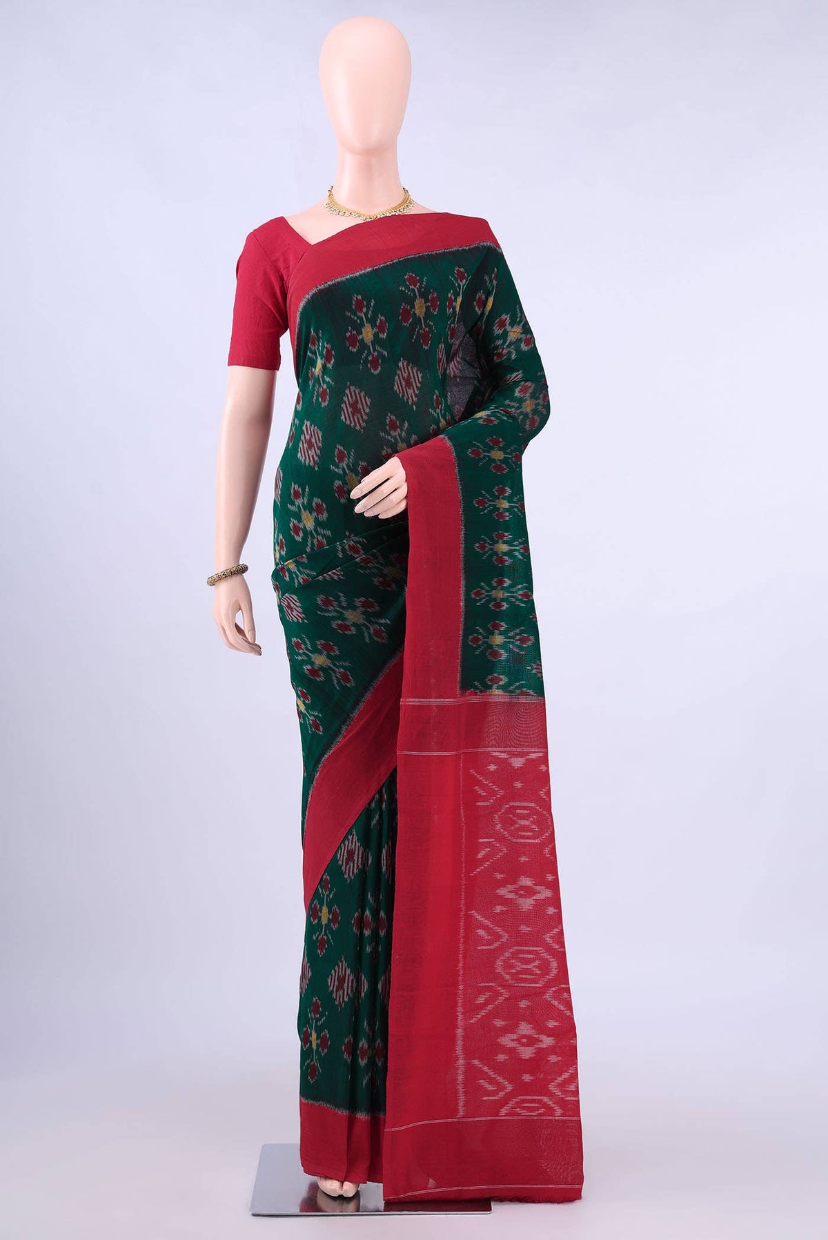 Bottle Green Pochampally Cotton Saree
