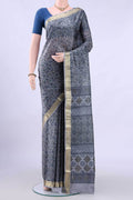 Grey Printed Silk Saree
