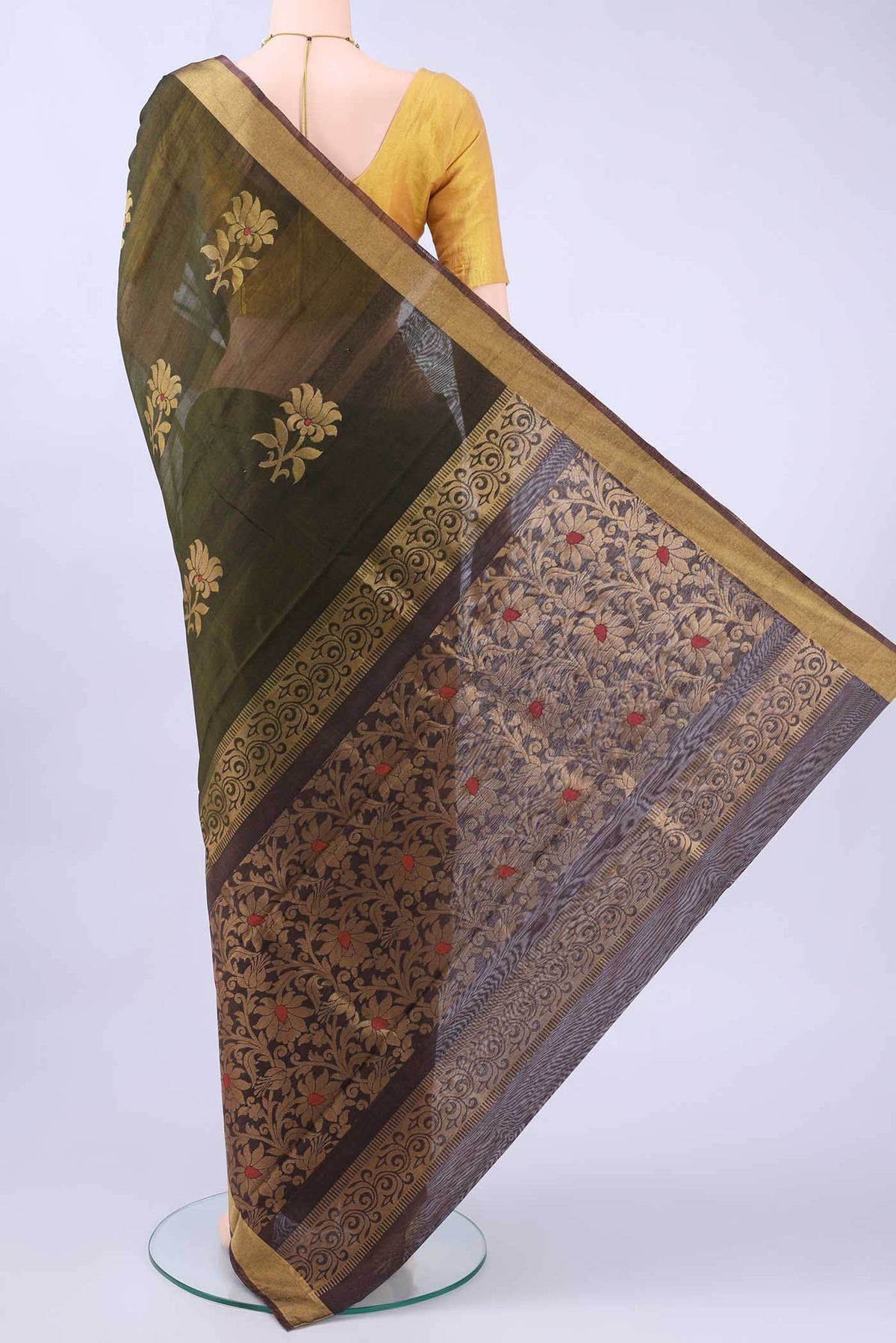 Mehandi Green Kora Cotton Saree