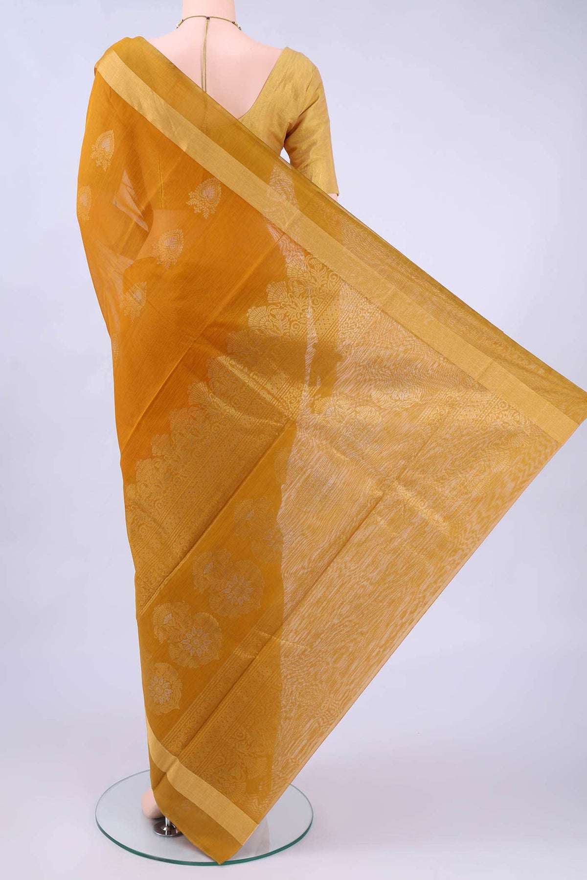 Mustard Kora Cotton Saree