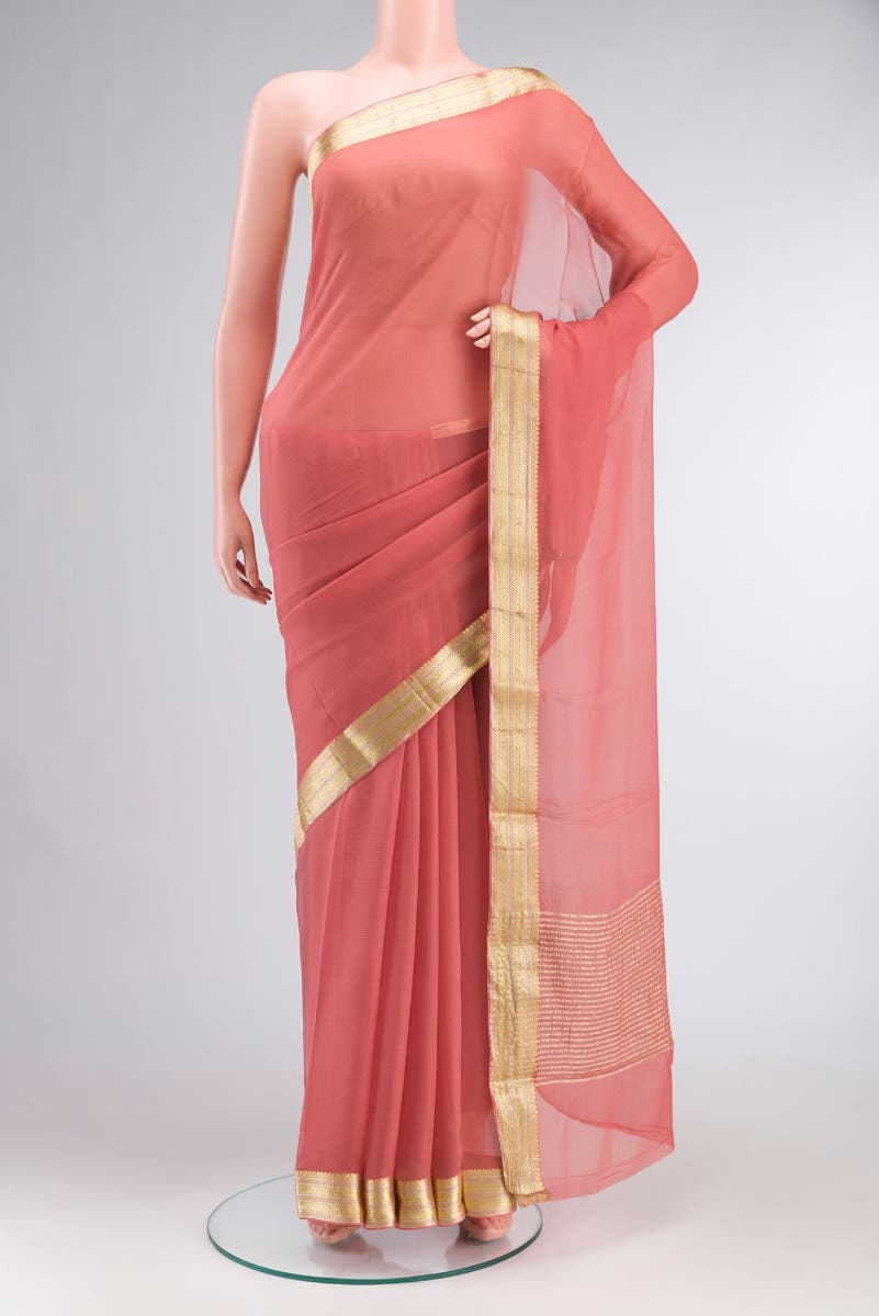 Pink Mysore Chiffon Saree