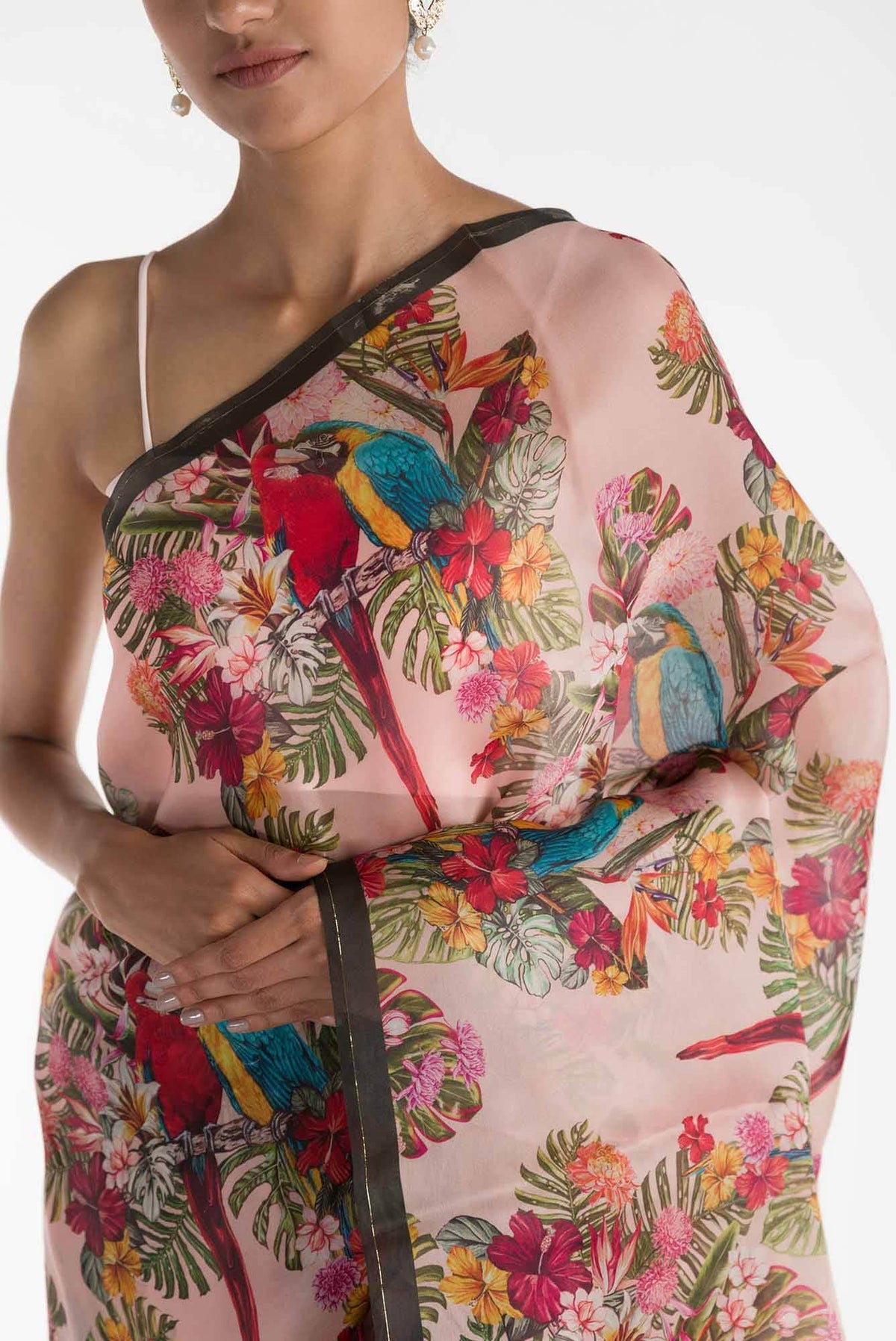 Lover Macaws Pink Satin Organza Saree