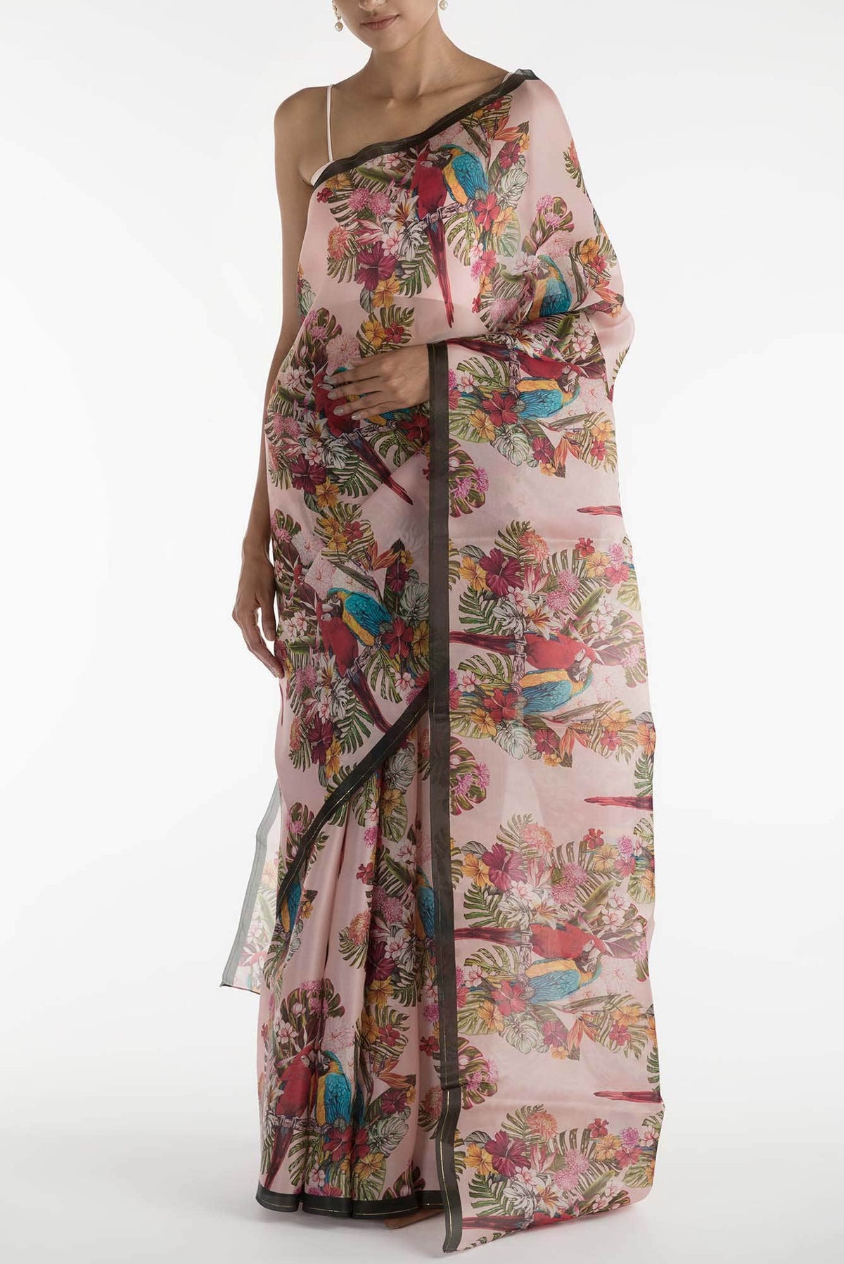 Lover Macaws Pink Satin Organza Saree